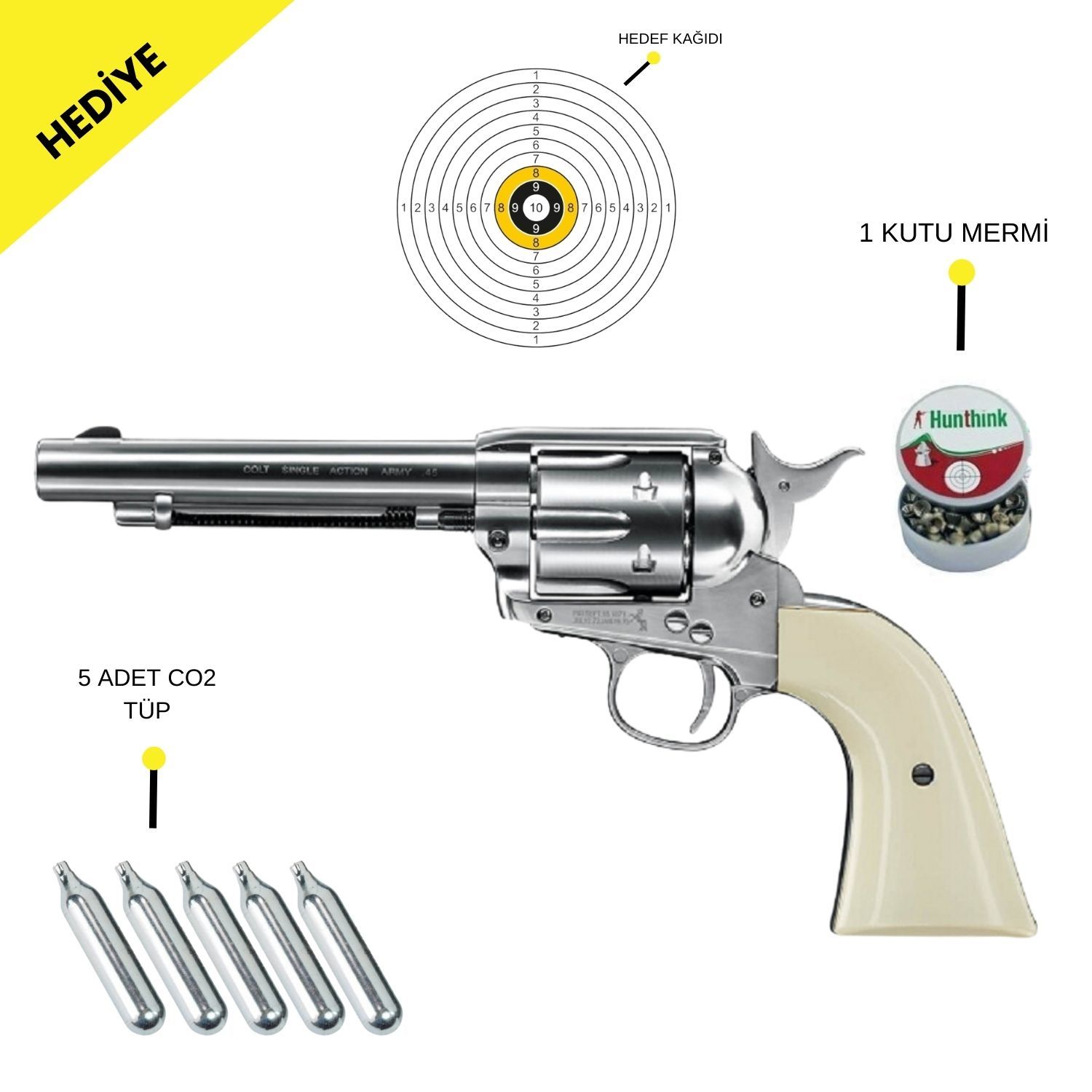 COLT SAA .45 CAL NİKEL HAVALI TABANCA 5,5 inç