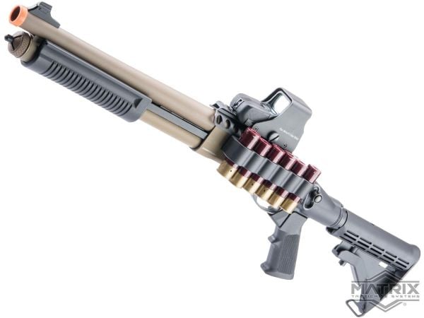 Matrix 3/6 Burst Firing Multi-Shot Gas Powered Airsoft Shotgun (Model: Tactical w/ Shell Caddie / Tan)
