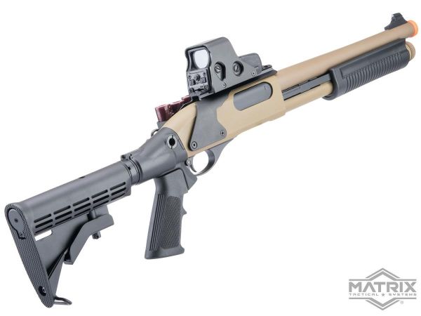 Matrix 3/6 Burst Firing Multi-Shot Gas Powered Airsoft Shotgun (Model: Tactical w/ Shell Caddie / Tan)