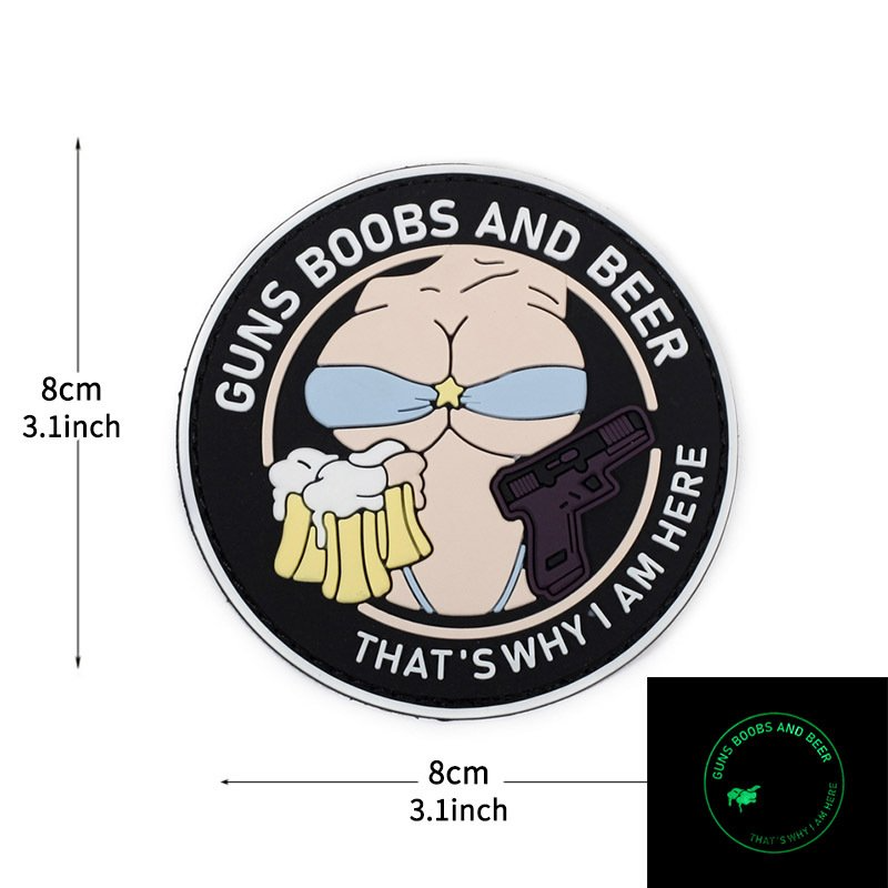 DA 3D PVC Patch Guns Boobs and Beer FOSFORLU DA-NAS-108