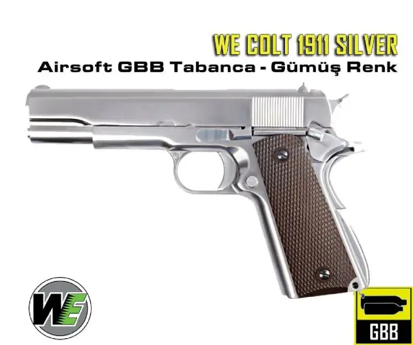 WE COLT 1911 Silver Kahve Kabza GBB Airsoft Tabanca