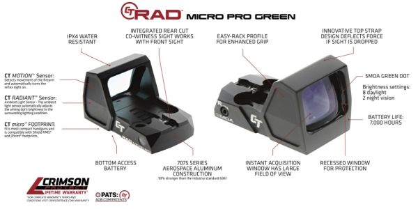 CRIMSON TRACE CT RAD™ Micro Pro (Rapid Aiming Dot) 5 MOA Green Dot