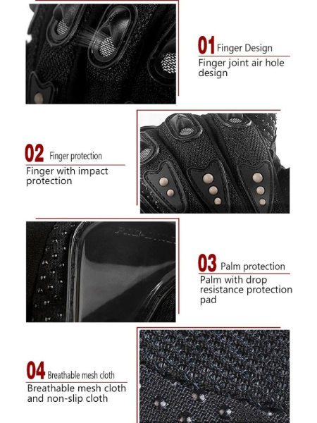 PRO BIKER Dokunmatik Darbeli Tam Parmak Eldiven – Siyah