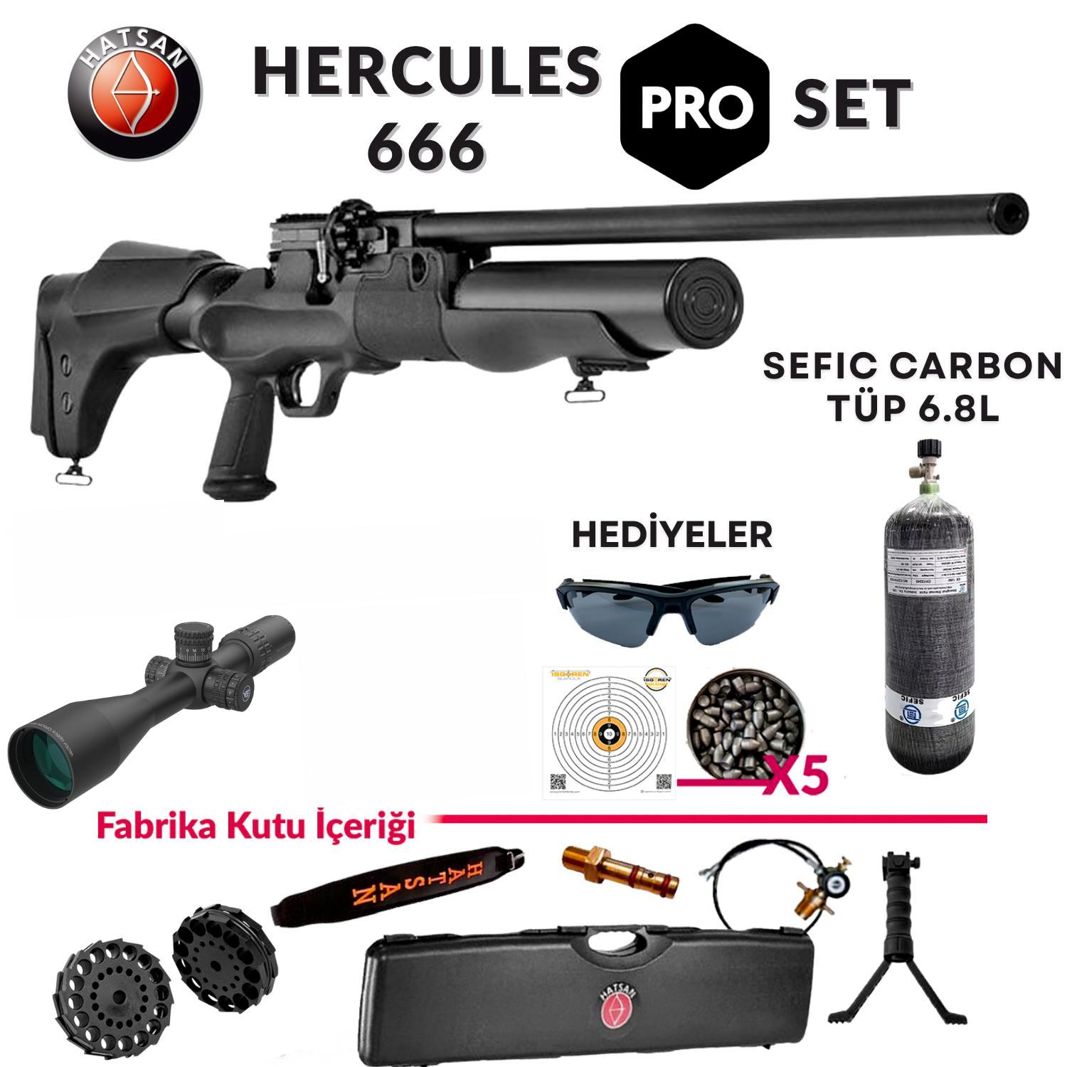 Hatsan Hercules 666 6.35 PCP Carbon Tüplü PRO Havalı Tüfek Seti