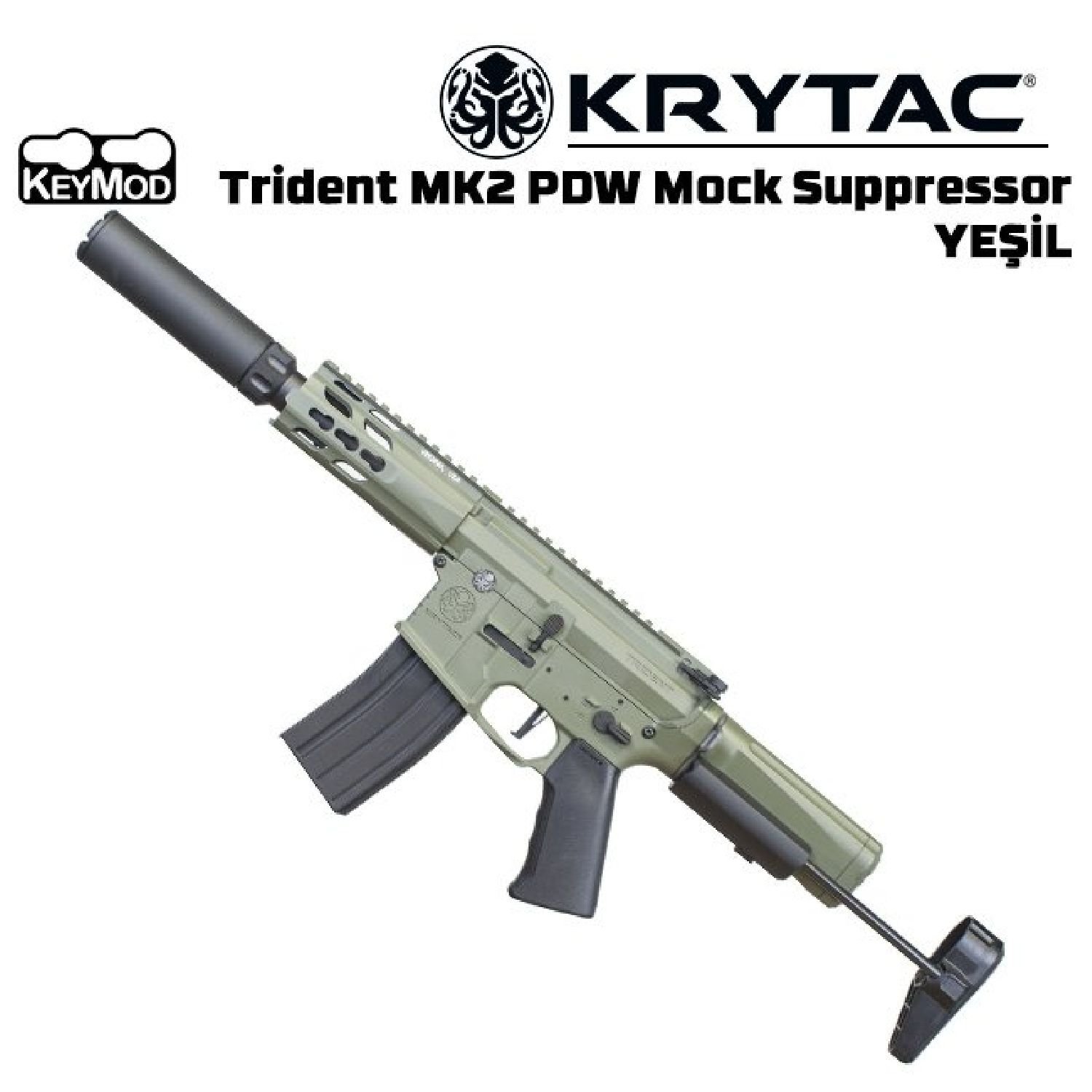 KRYTAC Trident MKII PDW Mock Susturuculu Haki Yeşil AEG Airsoft Tüfek