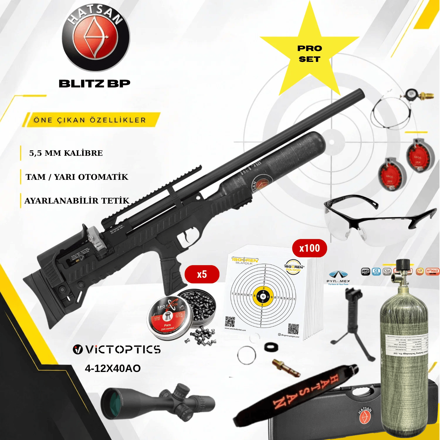 HATSAN BLITZ BP 5.5mm Carbon Tüplü PRO Havalı Tüfek Seti