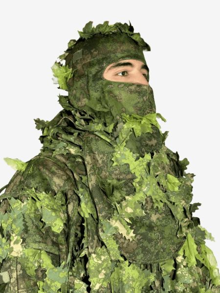 KMCS Standart İki Yönlü Yaprak Şeritli Ghillie Yeşil Kamuflaj Balaklava