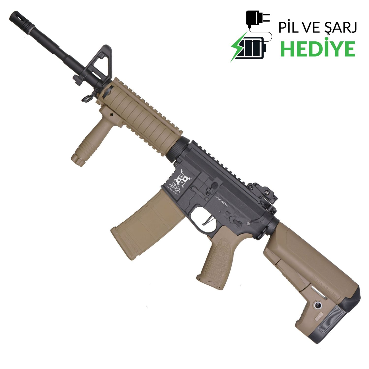 Delta Armory AR15 RIS BRAVO Half Tan AEG Airsoft Tüfek / Pil Şarj Setli