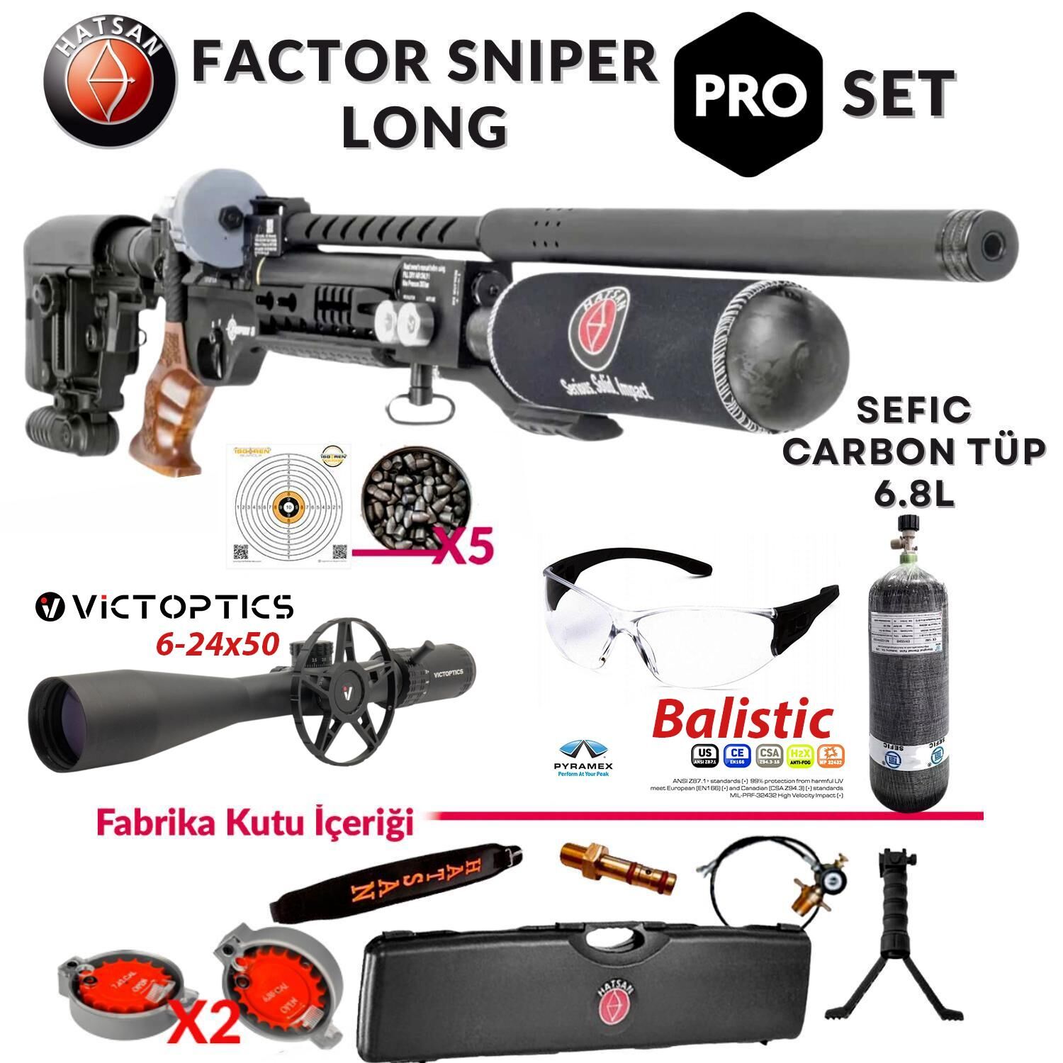 Hatsan Factor Sniper Long 6,35mm Carbon Tüplü PRO Havalı Tüfek Seti