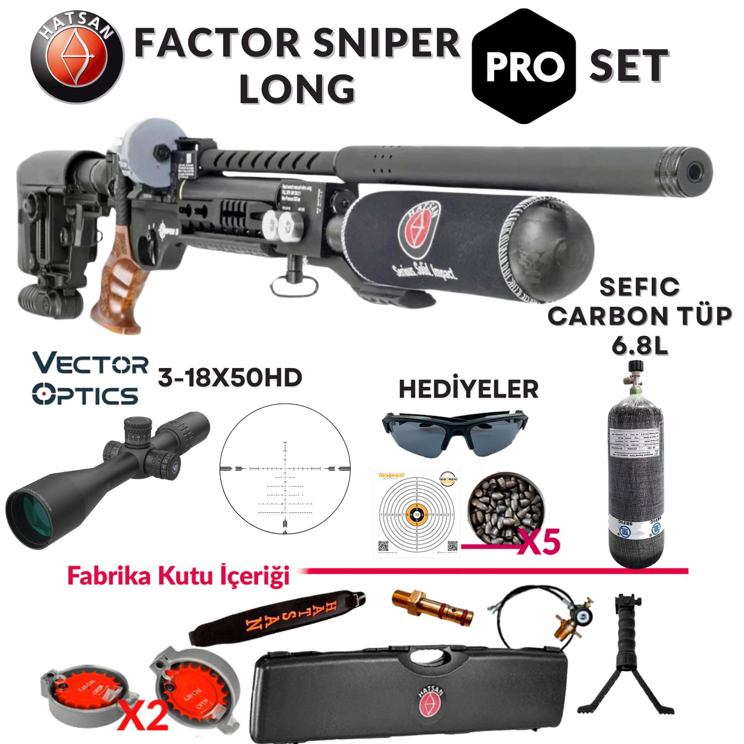 Hatsan Factor Sniper Long 6,35mm Carbon Tüplü PRO Havalı Tüfek Seti
