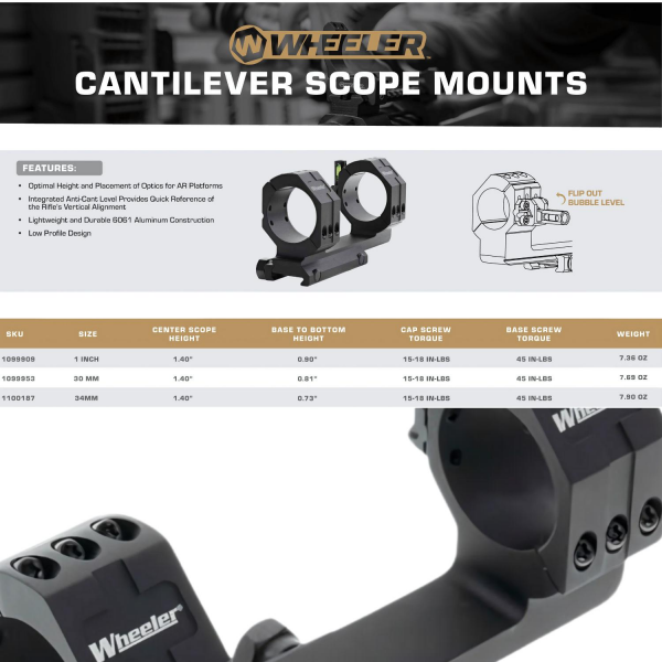 Wheeler Cantilever Scope Mount 34mm – Dürbün Montaj Aparatı, Entegre Seviye Göstergeli (1100187)