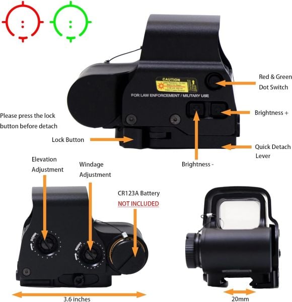 SOTAC 558 G43 Red & Green Dot Holographic Reflex Sight Scope with G43 3X Magnifier Combo Built-in Flip QD Mount Nişangah- Kırmızı