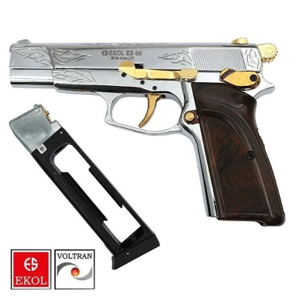 EKOL S66 PARLAK KROM ALTIN İŞLEMELİ HAVALI TABANCA 4.5MM
