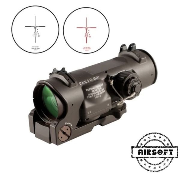 SOTAC Tactical Rifle Scope 1x-4x Fixed Dual Purpose Scope Red Illuminated Airsoft ELCAN - 1-4x32F1