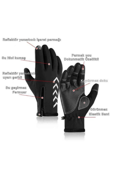 Single Sword Termal Dokunmatik Reflektör İkazlı Eldiven - Siyah