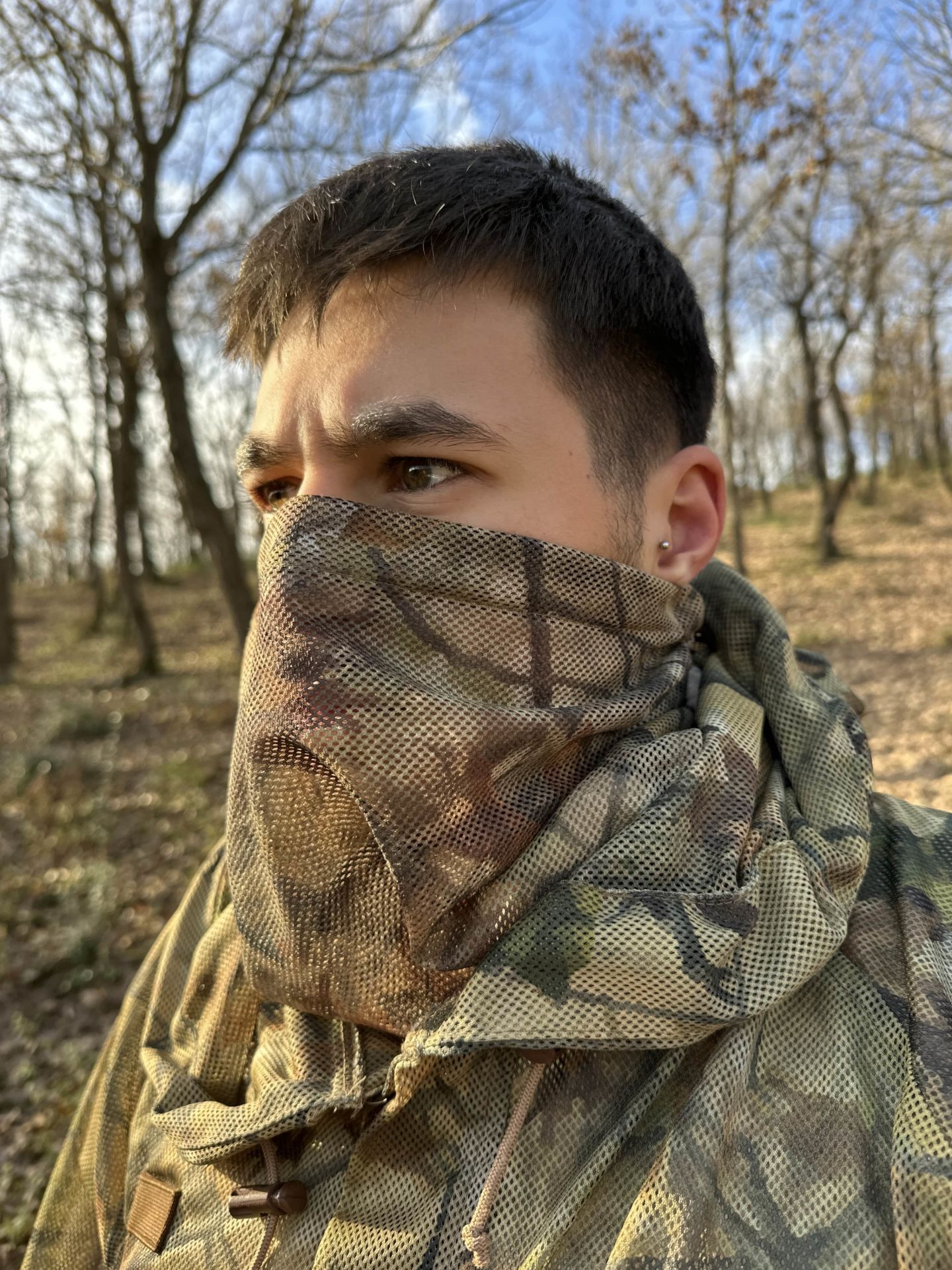 KMCS Face Cover File Nefes Alabilen Yüz Kamuflajı Woodland Floor
