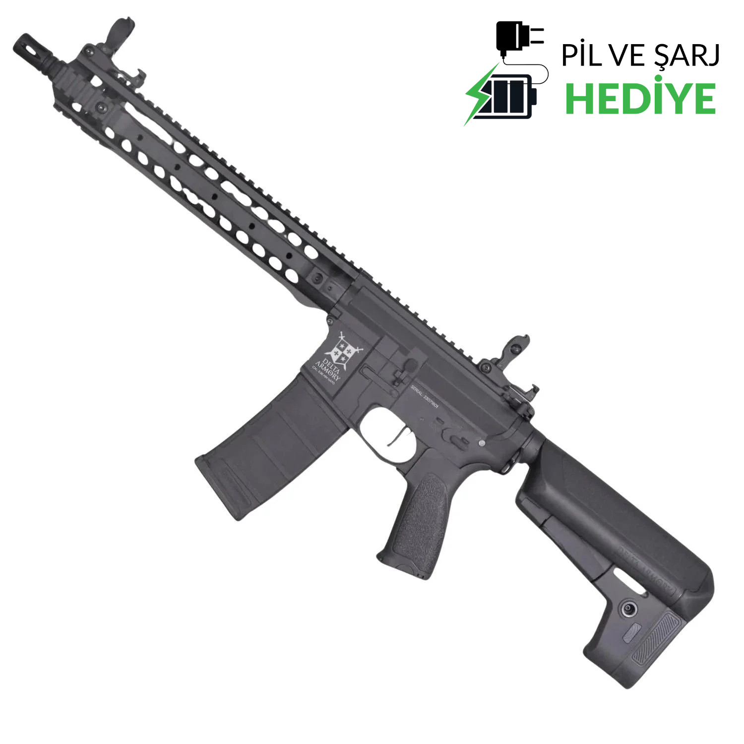 Delta Armory AR15 URX3 12''  BRAVO PIL ŞARJ SET Airsoft Tüfek / Siyah DA-B14