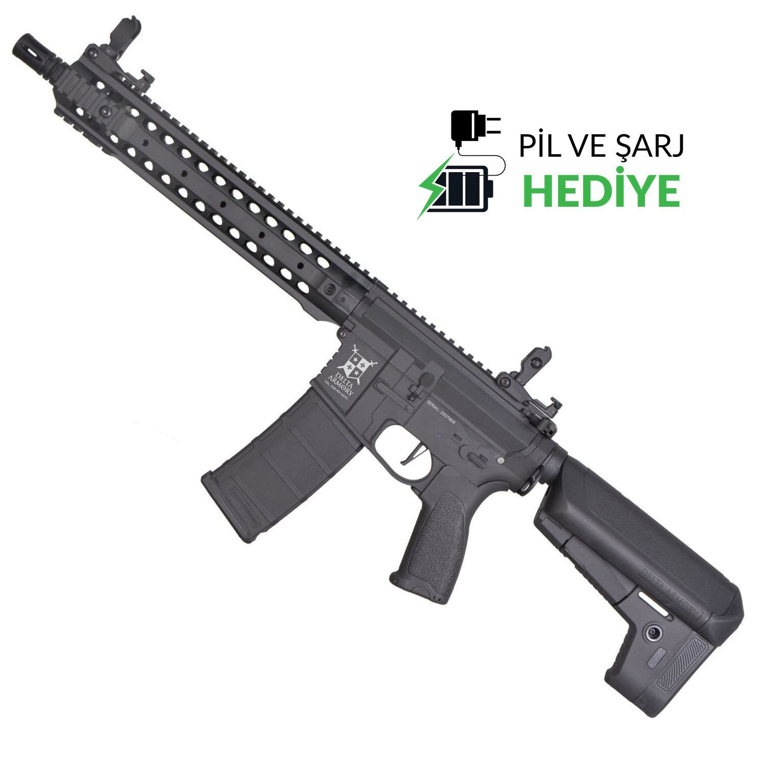Delta Armory AR15 URX3 12'' BRAVO Siyah AEG Airsoft  / Pil Şarj Setli