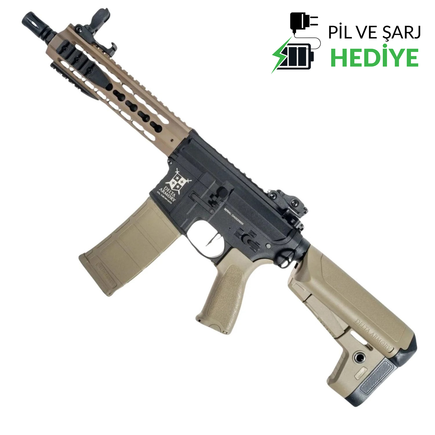 Delta Armory AR15 KeyMod 8” BRAVO PIL SARJ SET Airsoft Tüfek / Yarı Çöl Renk  DA-B05-HT