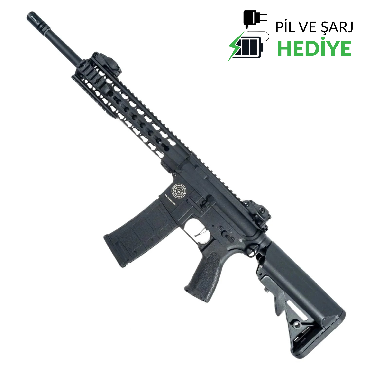 Delta Armory Grand Power AR15 KeyMod 10'' Charlie  PIL SARJ SET Airsoft Tüfek / Siyah DA-GP-C04