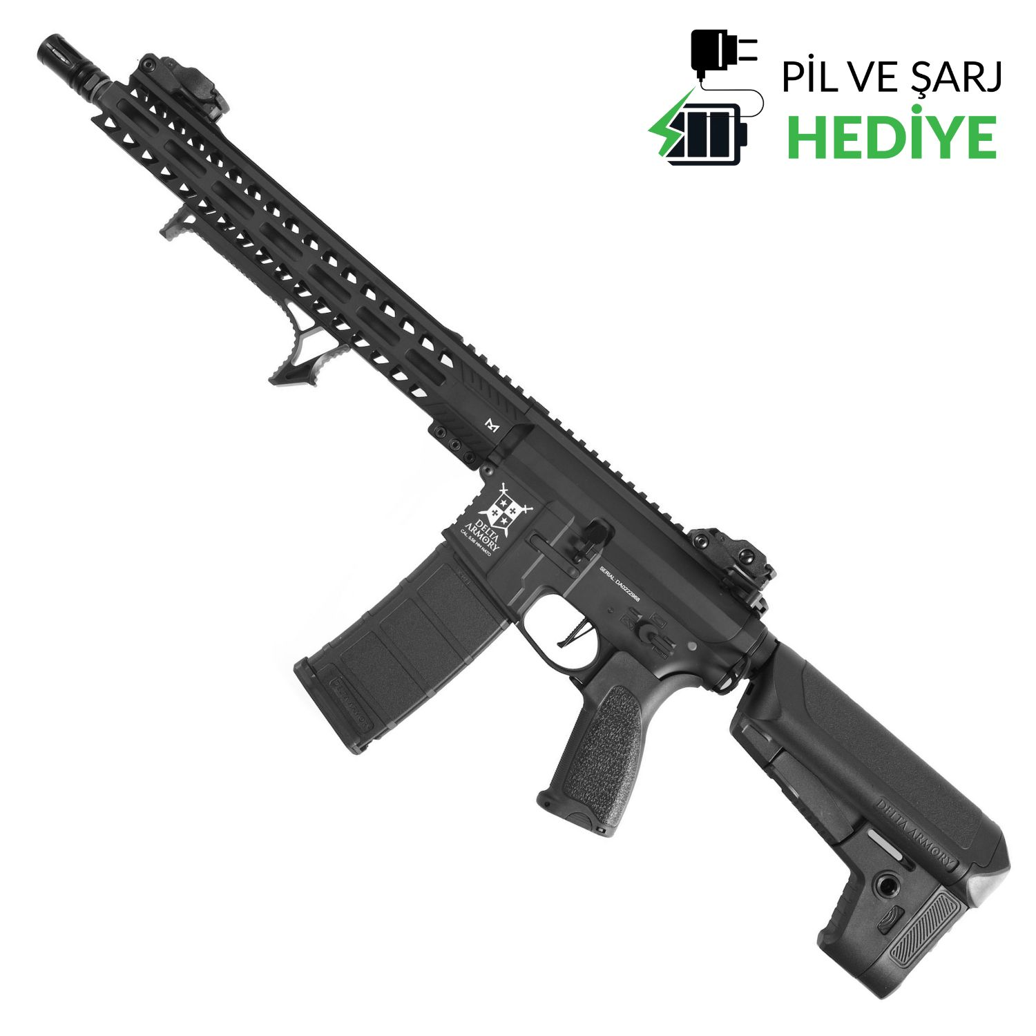 Delta Armory AR15 13'' M-Lok ALPHA Siyah AEG Airsoft Tüfek / Pil Şarj Setli