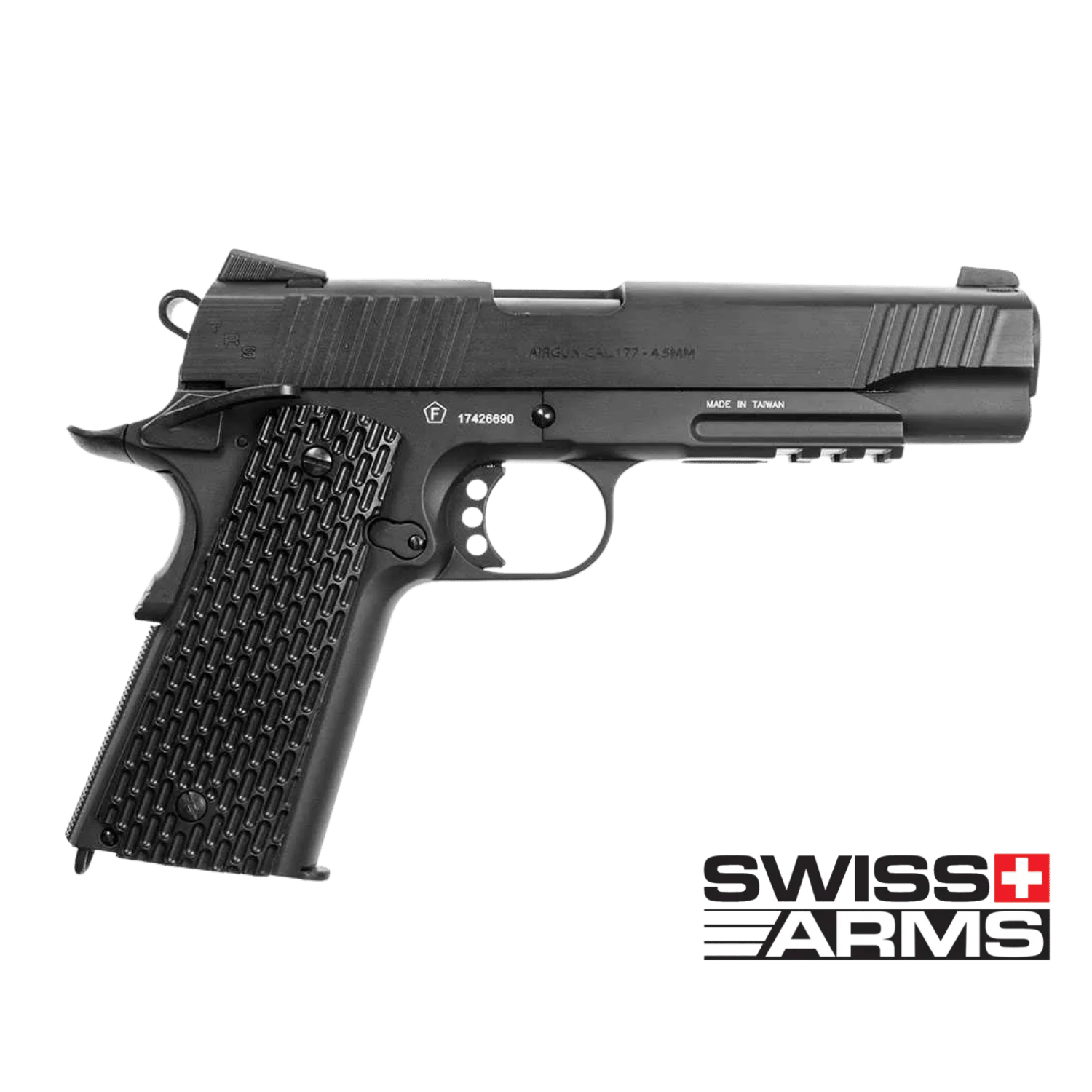 CYBERGUN Swiss Arms COLT1911 4.5mm/.177cal Tactical Rail SIYAH Co2 HAVALI Tabanca (288513)