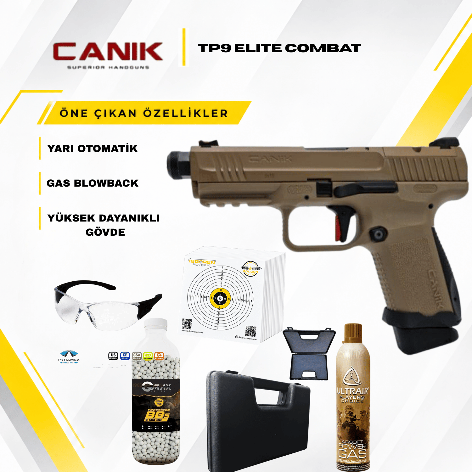 Canik TP9 Elite Combat Airsoft Replika Tabanca Seti - Tan
