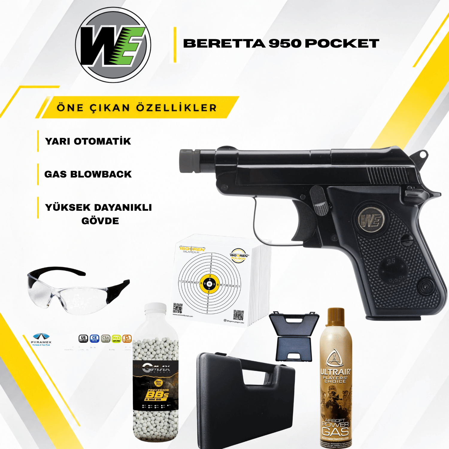 WE-Tech Ultra Compact BERETTA 950 Pocket Airsoft Tabanca Seti - Siyah