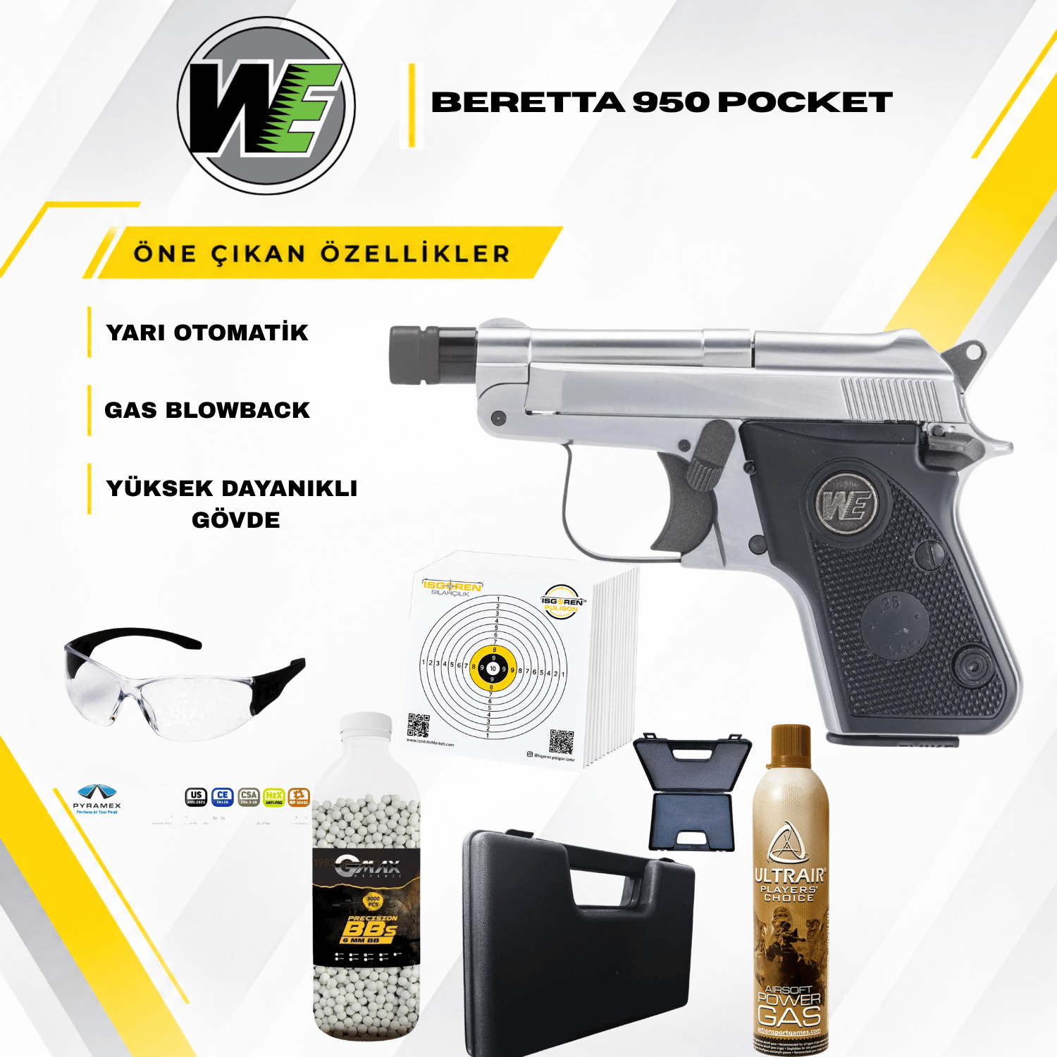 WE-Tech Ultra Compact BERETTA 950 Pocket Airsoft Tabanca Seti - SILVER